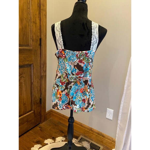 Self Esteem Blouse Womens Sleeveless Top  Lace  Straps Blue Orange Pattern - Picture 5 of 10